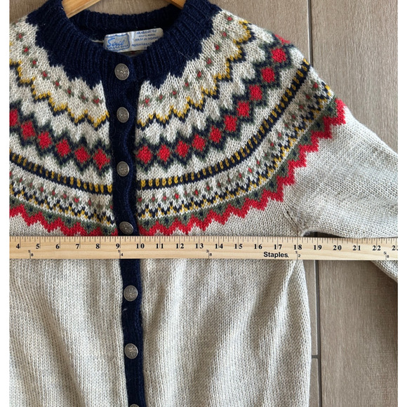 VTG Siril Hand Knitted Sweater Shop Faire Isle Nordic Cardigan Large? 100% Wool - Picture 5 of 6